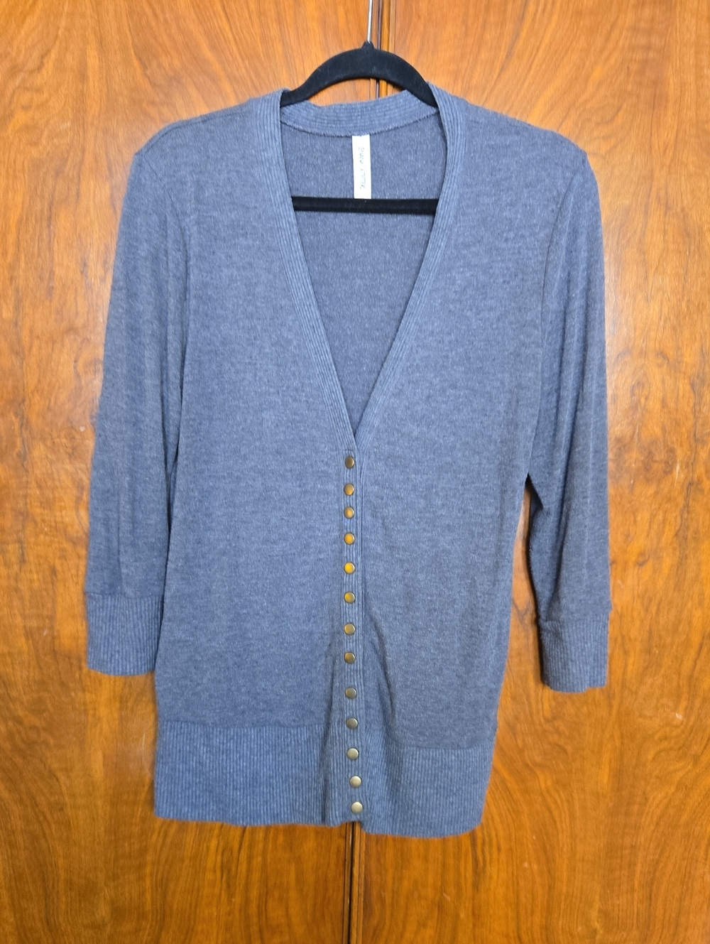 Zenana Outfitters Charcoal Gray V-Neck Button Cardigan